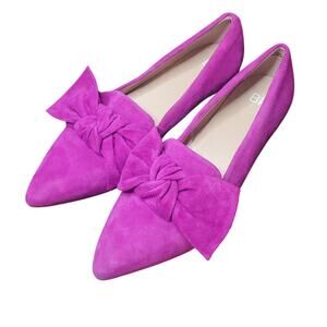 BP Size 9.5 US Kari Bow Suede Leather Flats Fuchsia Pink Bright TINY FLAWS